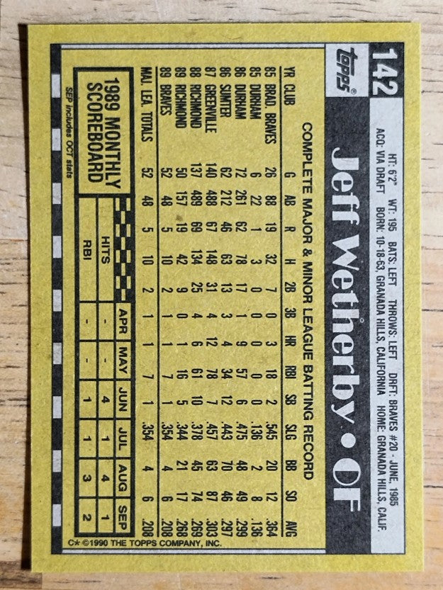 1990 Topps #142 Jeff Wetherby RC