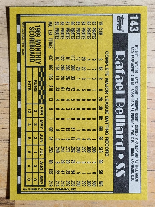 1990 Topps #143 Rafael Belliard