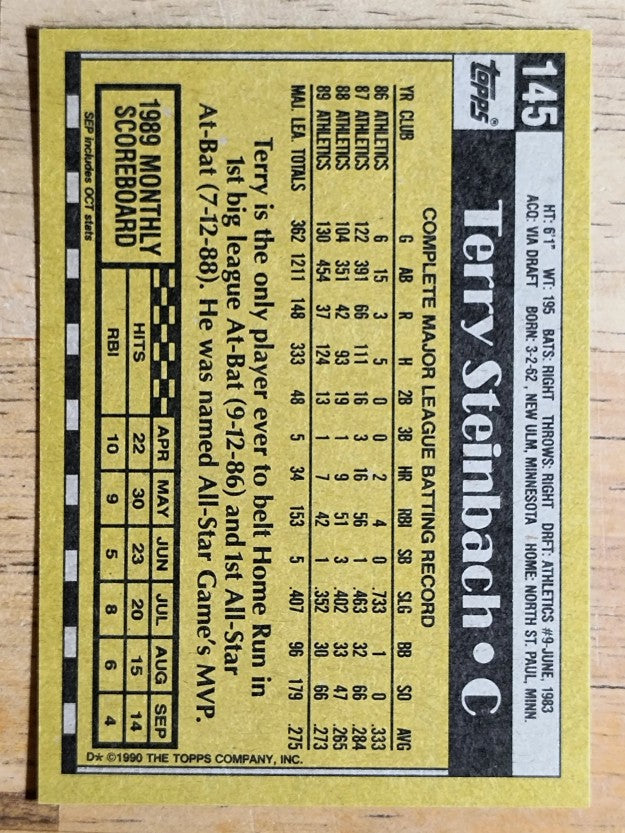 1990 Topps #145 Terry Steinbach