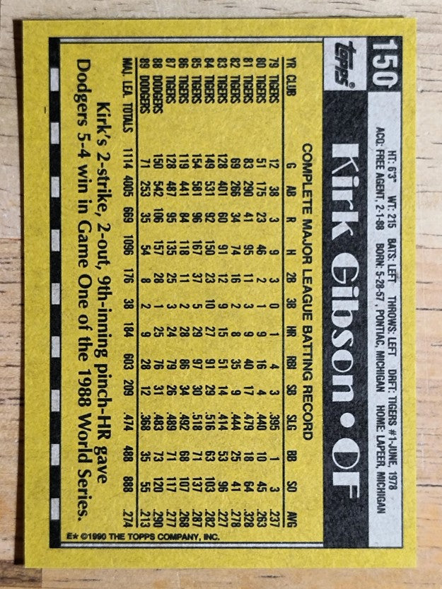 1990 Topps #150 Kirk Gibson