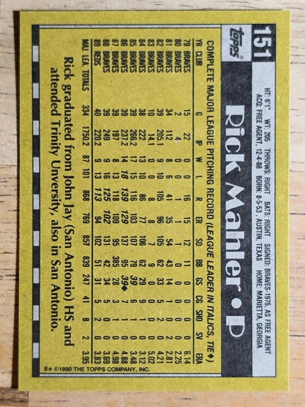 1990 Topps #151 Rick Mahler