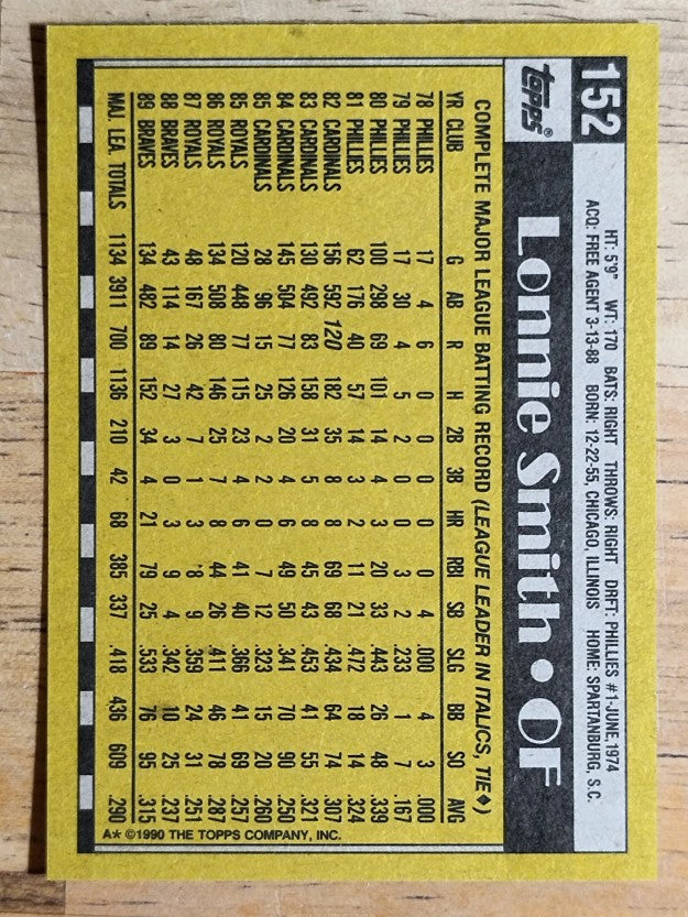 1990 Topps #152 Lonnie Smith