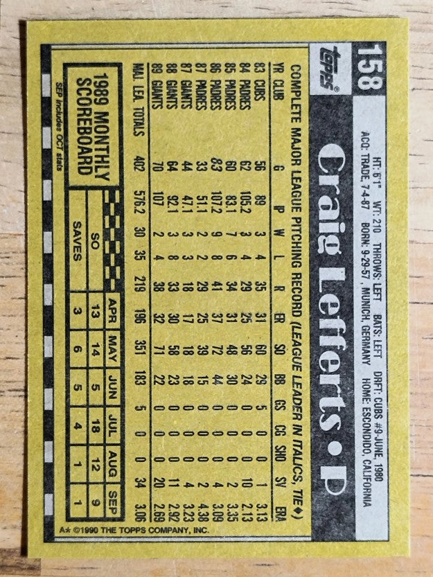 1990 Topps #158 Craig Lefferts