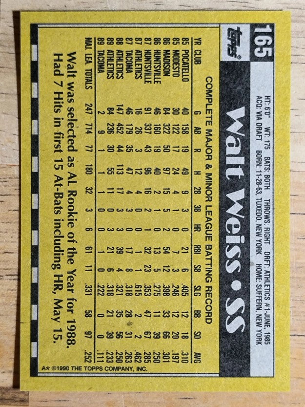 1990 Topps #165 Walt Weiss