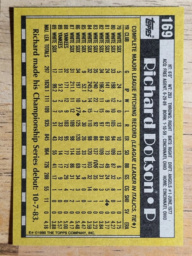 1990 Topps #169 Richard Dotson