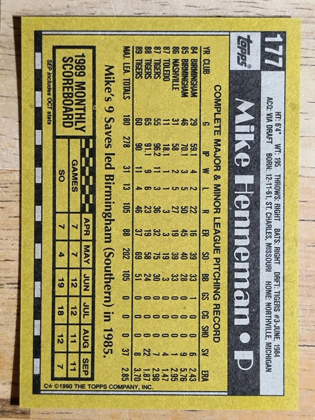 1990 Topps #177 Mike Henneman