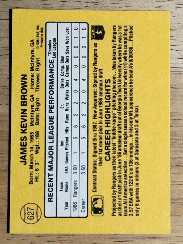 1987 Donruss #627 Kevin Brown RC