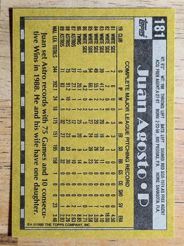 1990 Topps #181 Juan Agosto