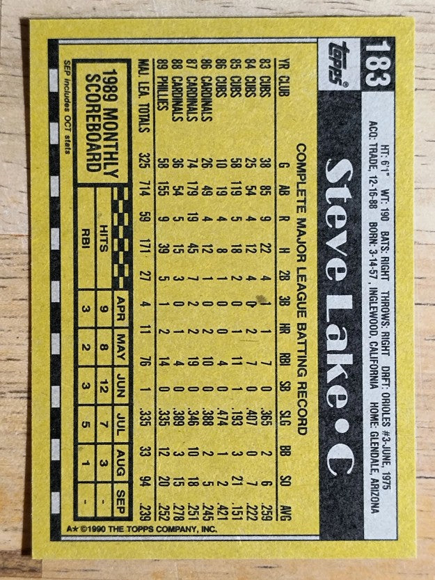 1990 Topps #183 Steve Lake