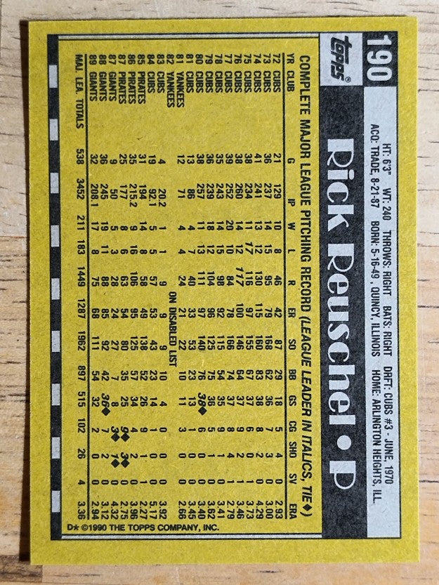 1990 Topps #190 Rick Reuschel