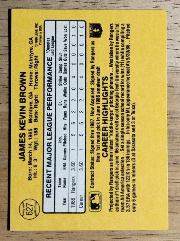 1987 Donruss #627 Kevin Brown RC