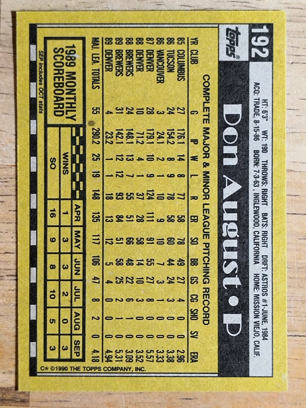 1990 Topps #192 Don August