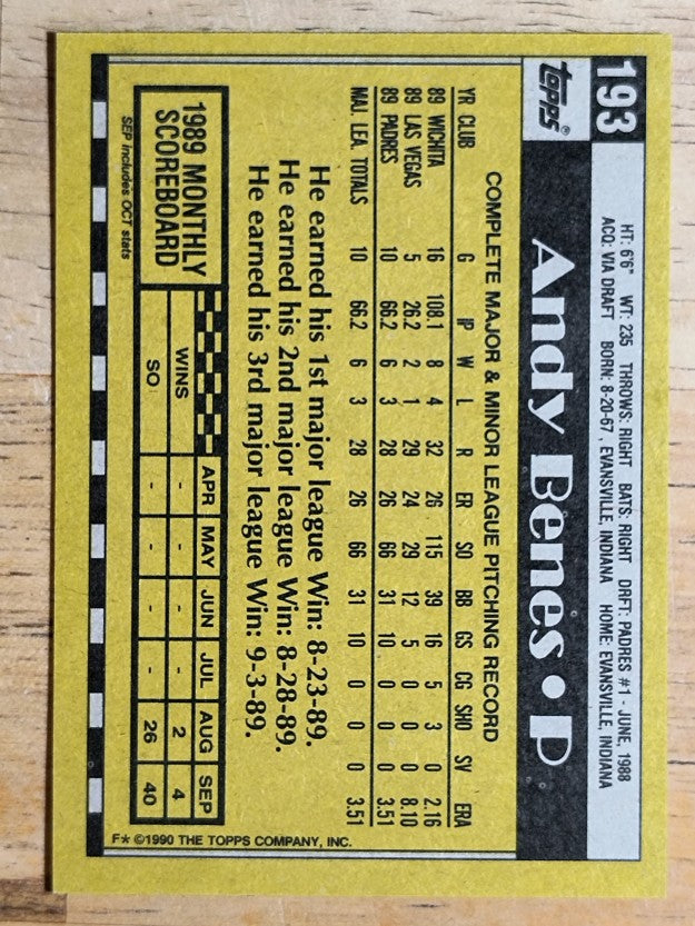 1990 Topps #193 Andy Benes