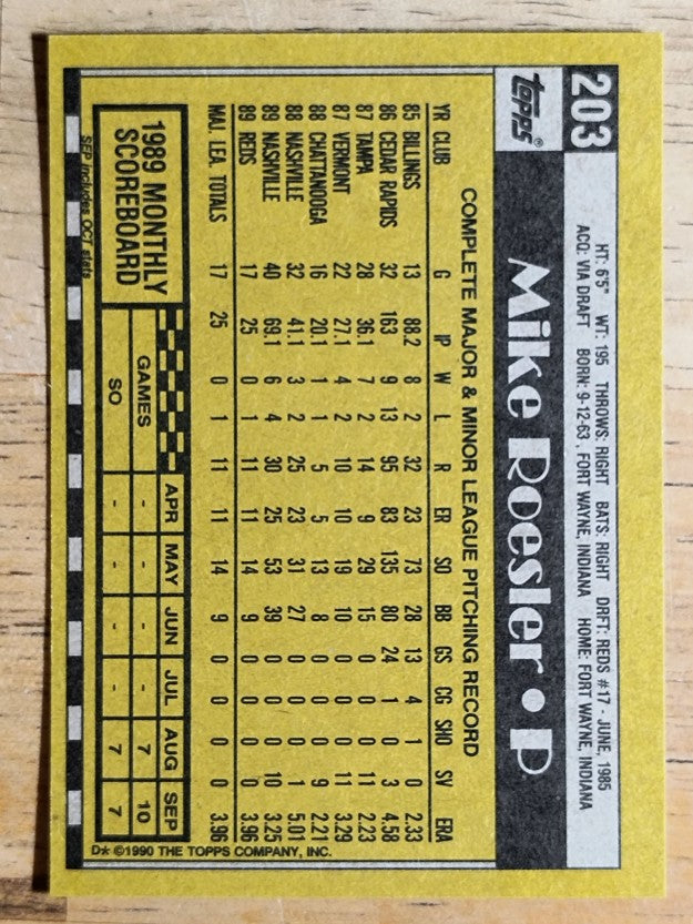 1990 Topps #203 Mike Roesler RC