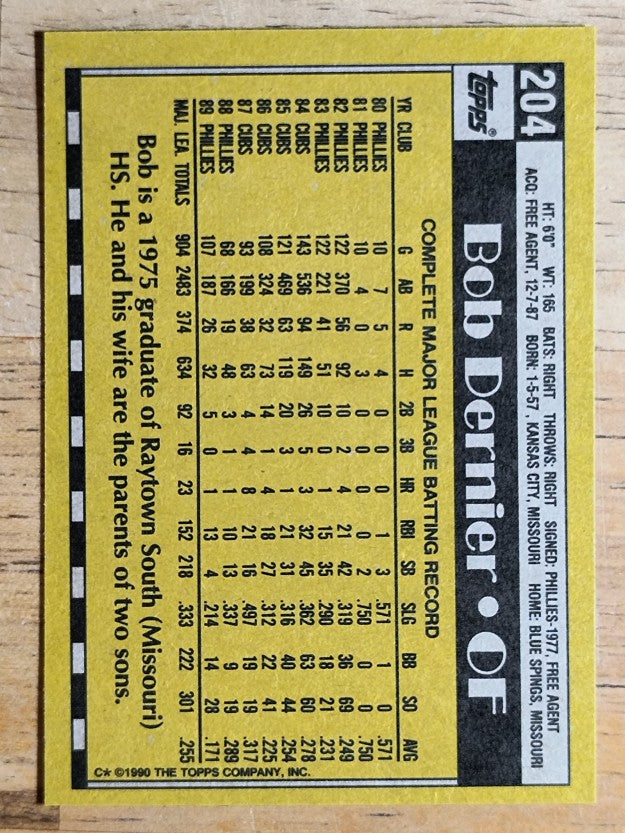 1990 Topps #204 Bob Dernier