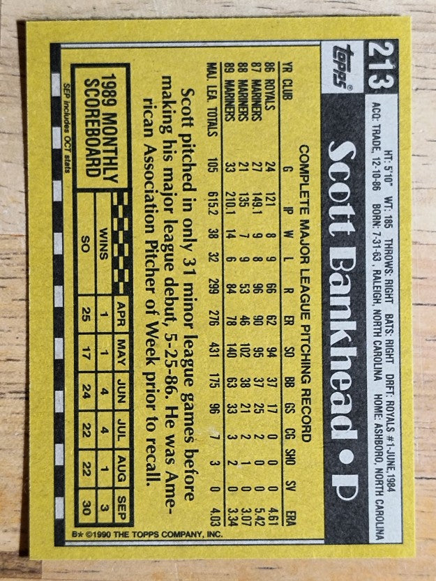 1990 Topps #213 Scott Bankhead