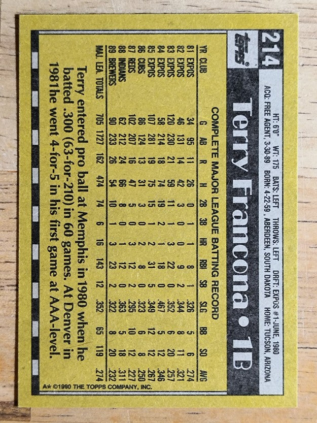 1990 Topps #214 Terry Francona