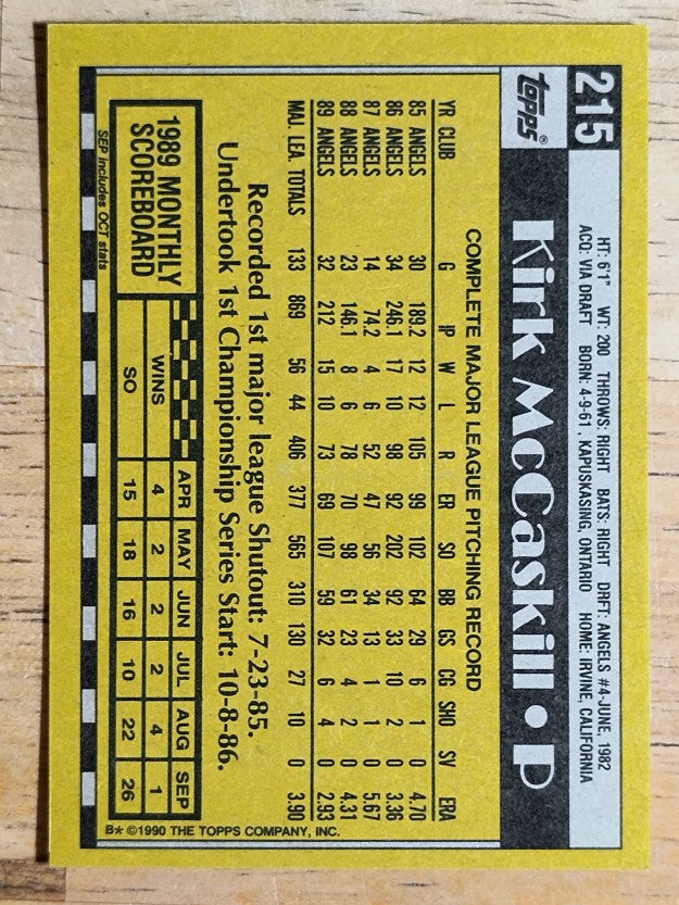 1990 Topps #215 Kirk McCaskill