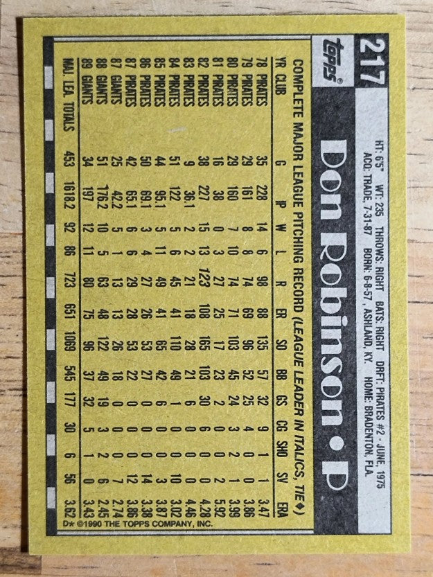 1990 Topps #217 Don Robinson