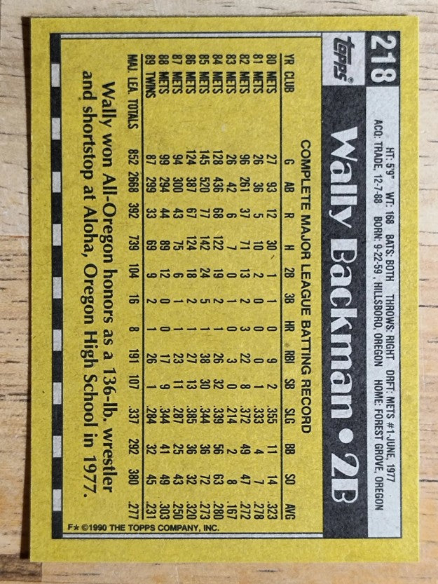 1990 Topps #218 Wally Backman