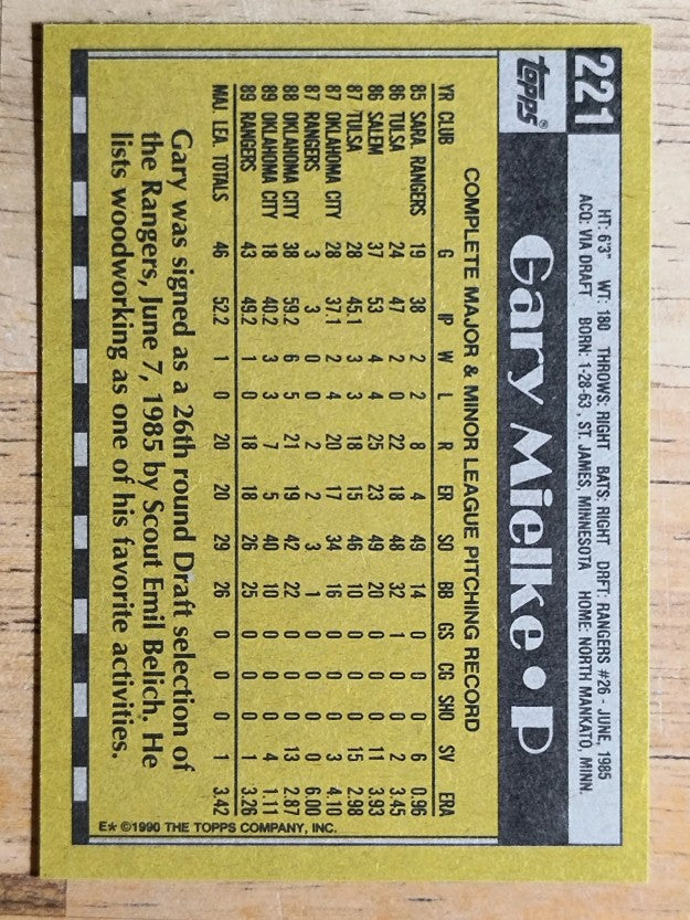1990 Topps #221 Gary Mielke RC