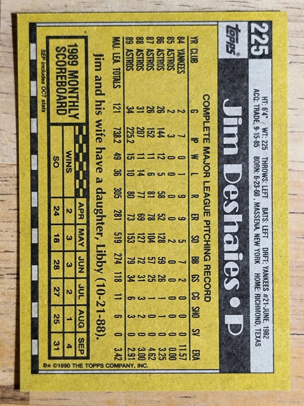 1990 Topps #225 Jim Deshaies