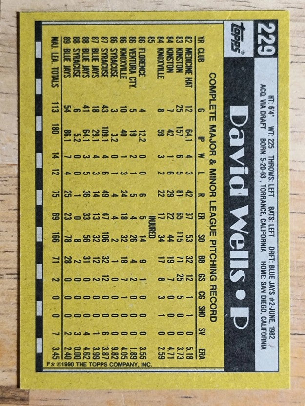 1990 Topps #229 David Wells