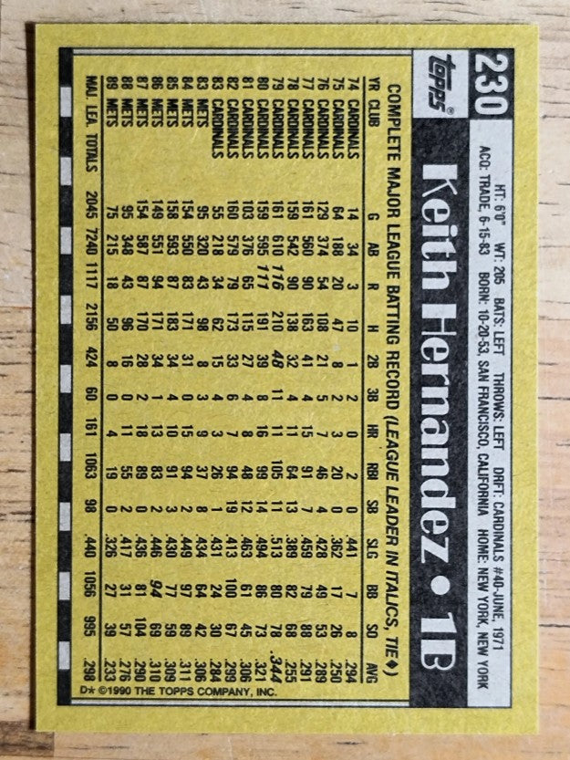 1990 Topps #230 Keith Hernandez