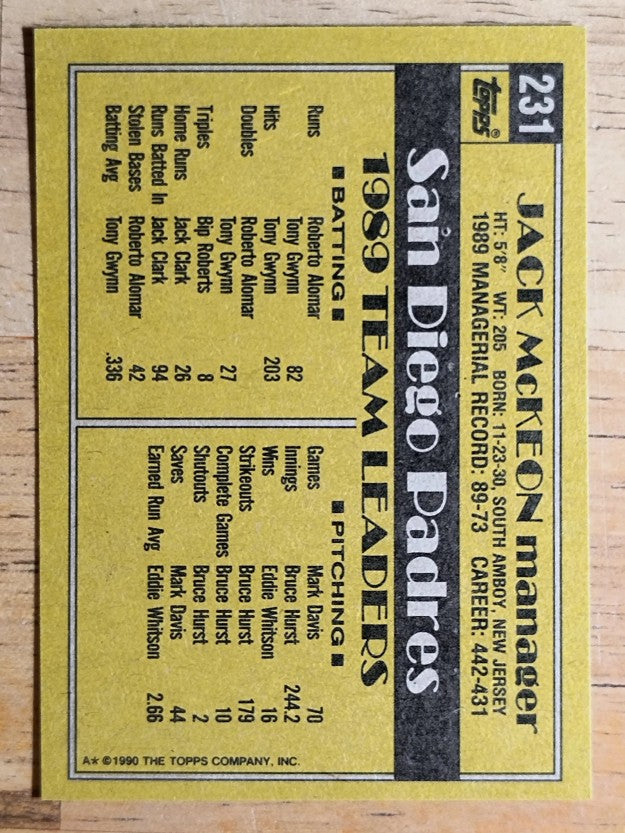 1990 Topps #231 Jack McKeon MG