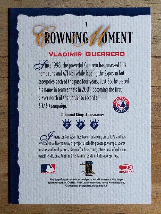 2002 Diamond Kings #1 Vladimir Guerrero