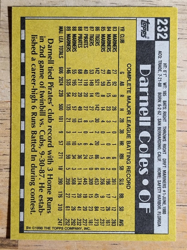1990 Topps #232 Darnell Coles