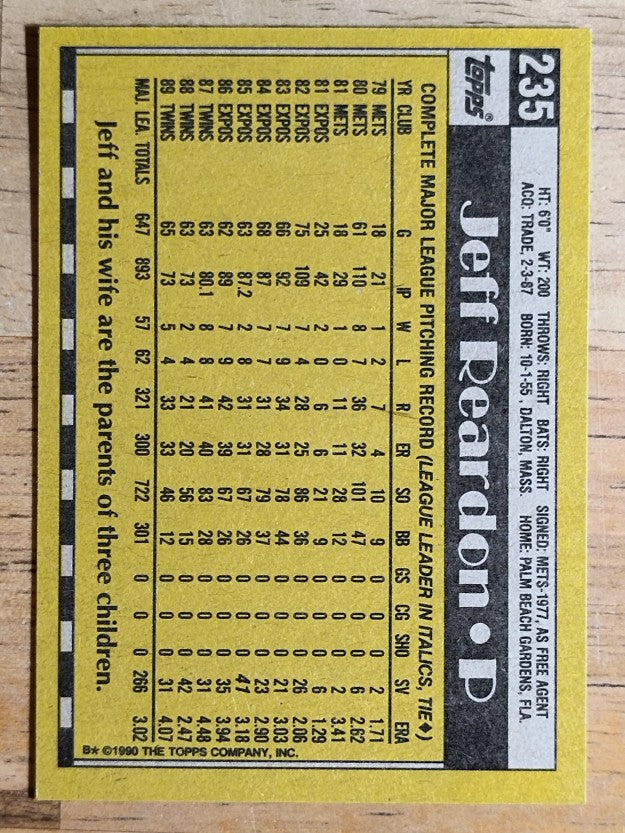 1990 Topps #235 Jeff Reardon