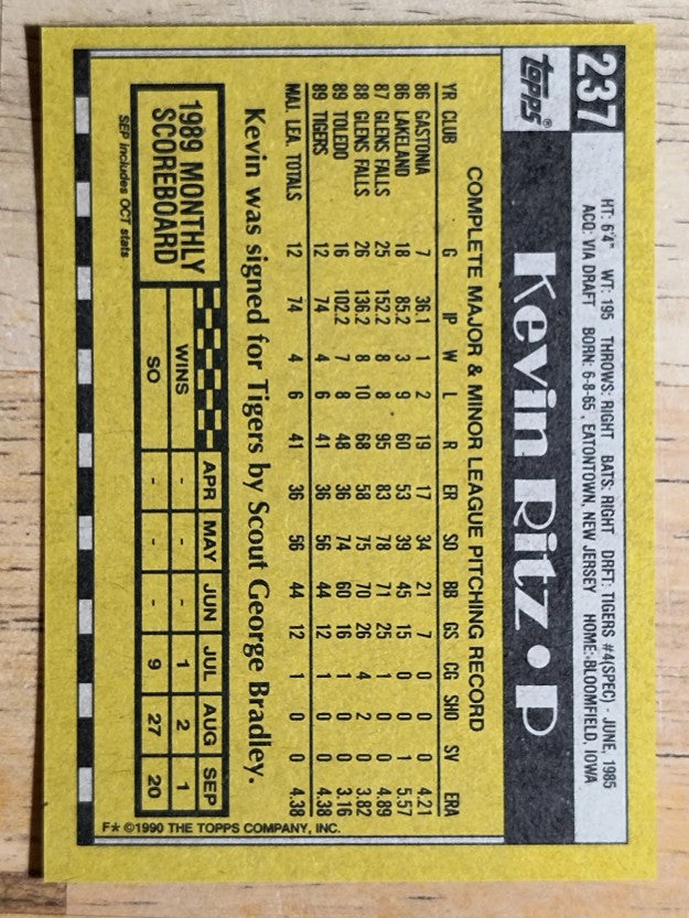 1990 Topps #237 Kevin Ritz RC