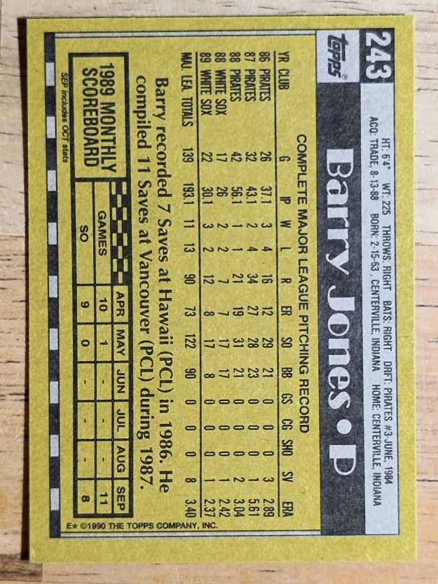 1990 Topps #243 Barry Jones
