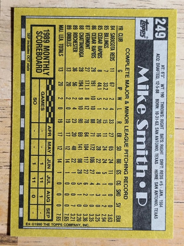 1990 Topps #249 Mike Texas Smith RC
