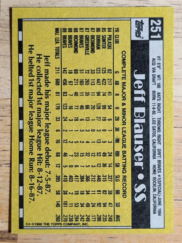 1990 Topps #251 Jeff Blauser