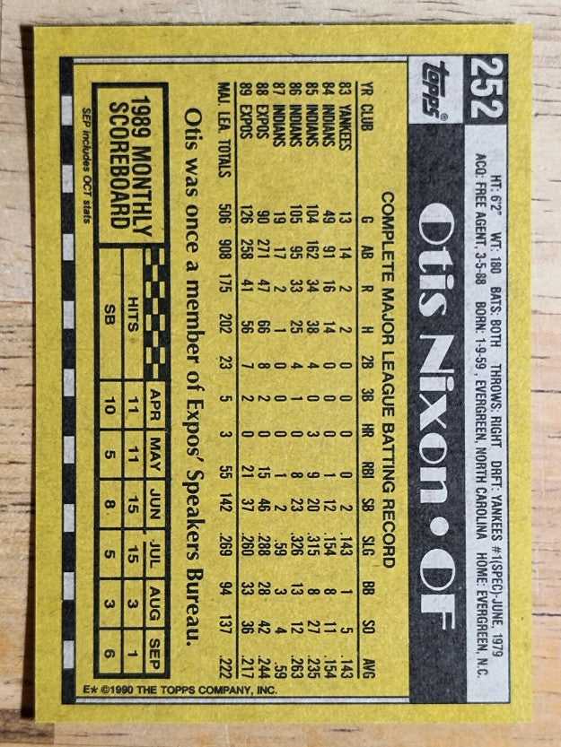 1990 Topps #252 Otis Nixon