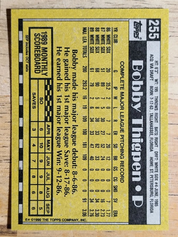 1990 Topps #255 Bobby Thigpen