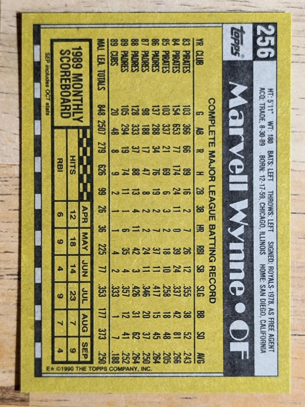 1990 Topps #256 Marvell Wynne