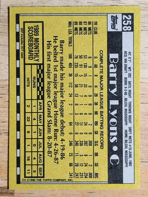 1990 Topps #258 Barry Lyons