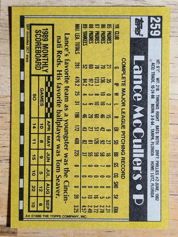 1990 Topps #259 Lance McCullers