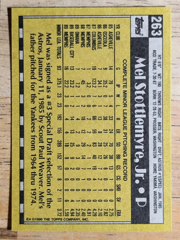 1990 Topps #263 Mel Stottlemyre Jr.