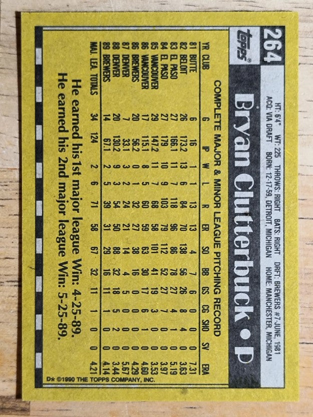1990 Topps #264 Bryan Clutterbuck