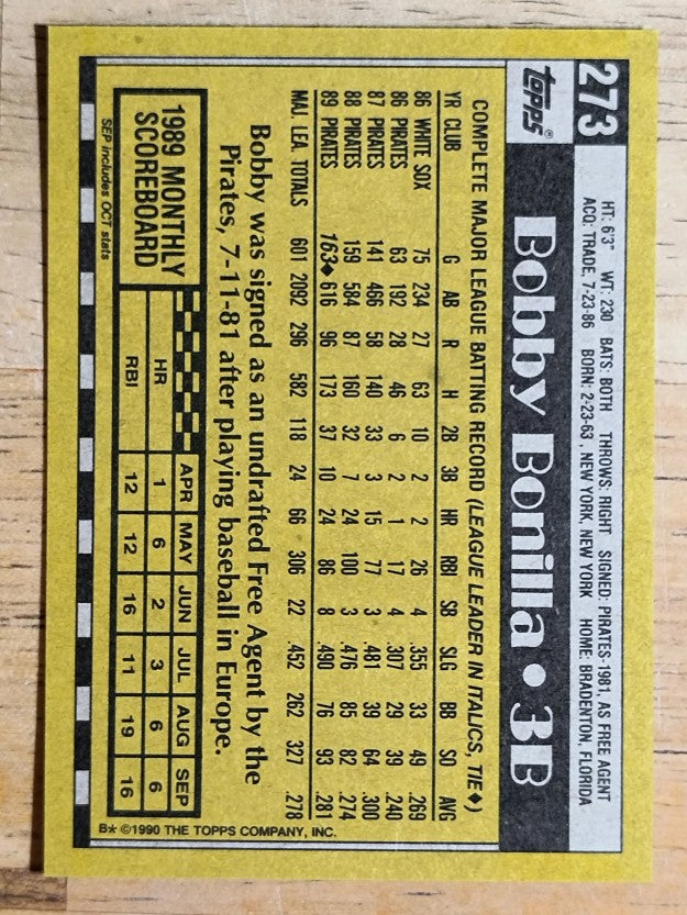 1990 Topps #273 Bobby Bonilla