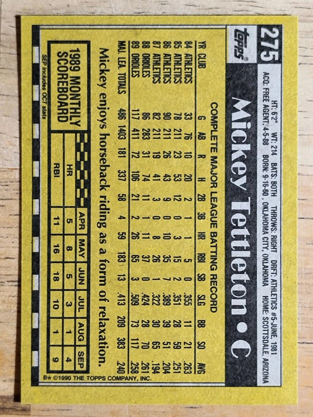 1990 Topps #275 Mickey Tettleton