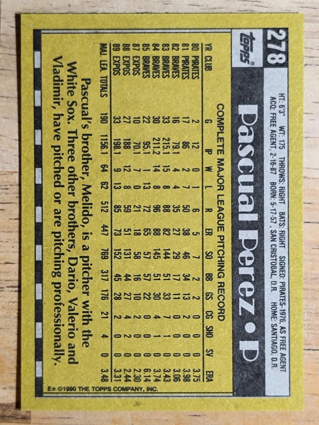 1990 Topps #278 Pascual Perez