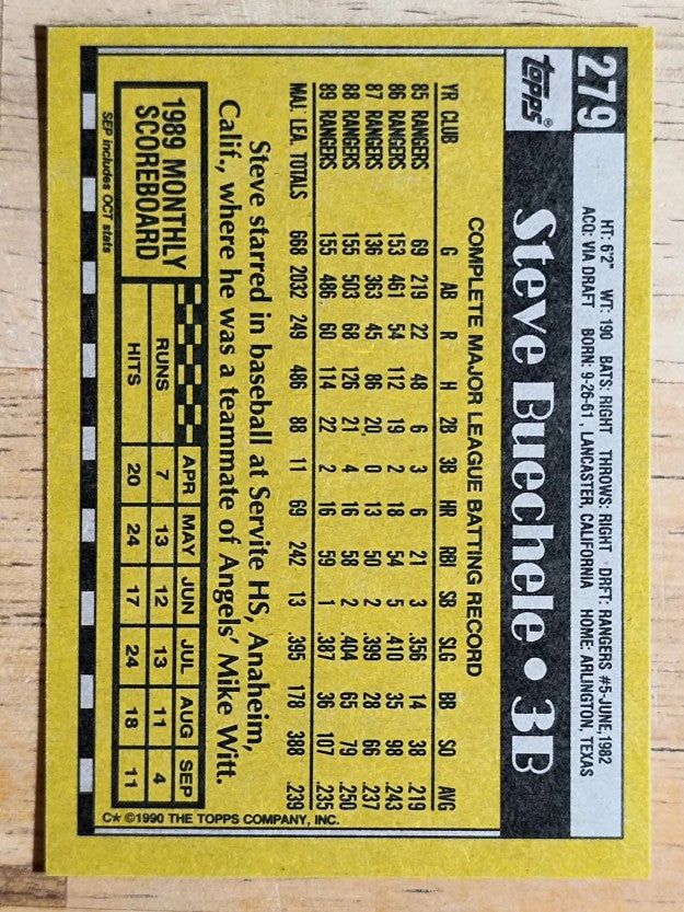 1990 Topps #279 Steve Buechele