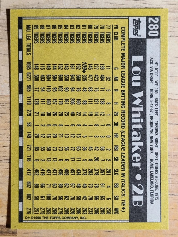 1990 Topps #280 Lou Whitaker