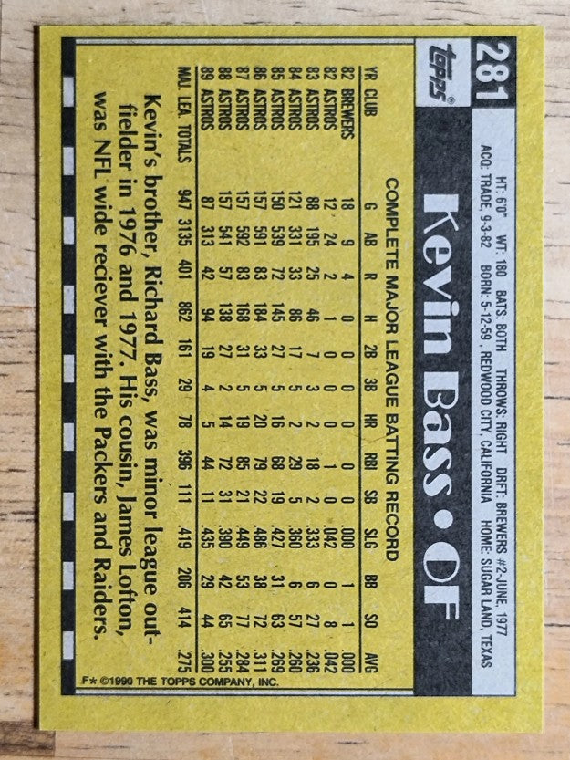 1990 Topps #281 Kevin Bass