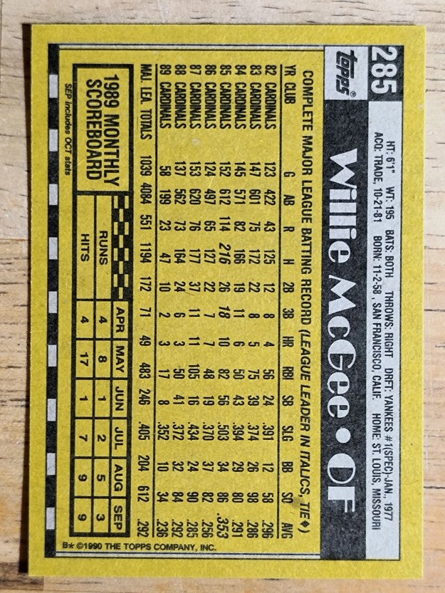 1990 Topps #285 Willie McGee
